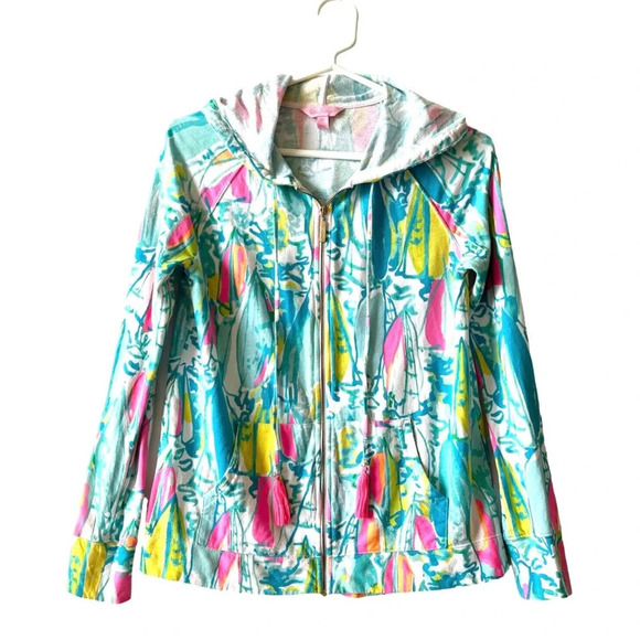 Lilly Pulitzer Beach and Bae Fleece Hoodie Jacket  Size XS Pink Sailboat… - Picture 3 of 7
